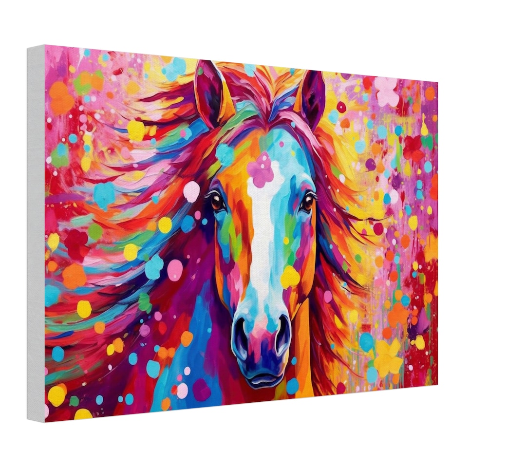 Colorful Horse Canvas Wall Art Print Picture for Equestrian Lovers, Home Office, Living Room