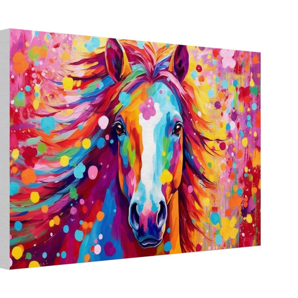 Colorful Horse Canvas Wall Art Print Picture for Equestrian Lovers, Home Office, Living Room Decor, Horse Rider, Farmer, Mom. Farm Art