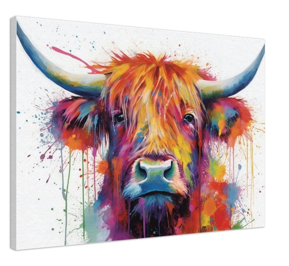 Colorful Highland Cow Canvas Wall Art Print Picture for Farmers ...