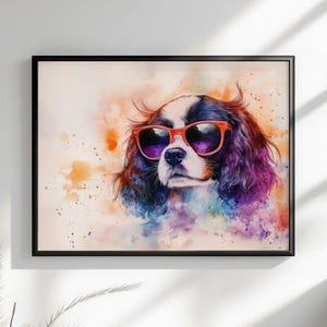 Cavalier King Charles Spaniel Sunglasses Ungerahmt Druck/Leinwand. Regenbogen Hund Wand Kunst Bunt Wohnkultur Aquarell Malerei CKCS Mutter Geschenk