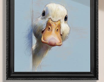 Duck Painting Canvas / Unframed. Sketchy Duck Illustration Art, Whimsical Bird Portrait Print, Artistic Duck Wall Decor, Animal Poster