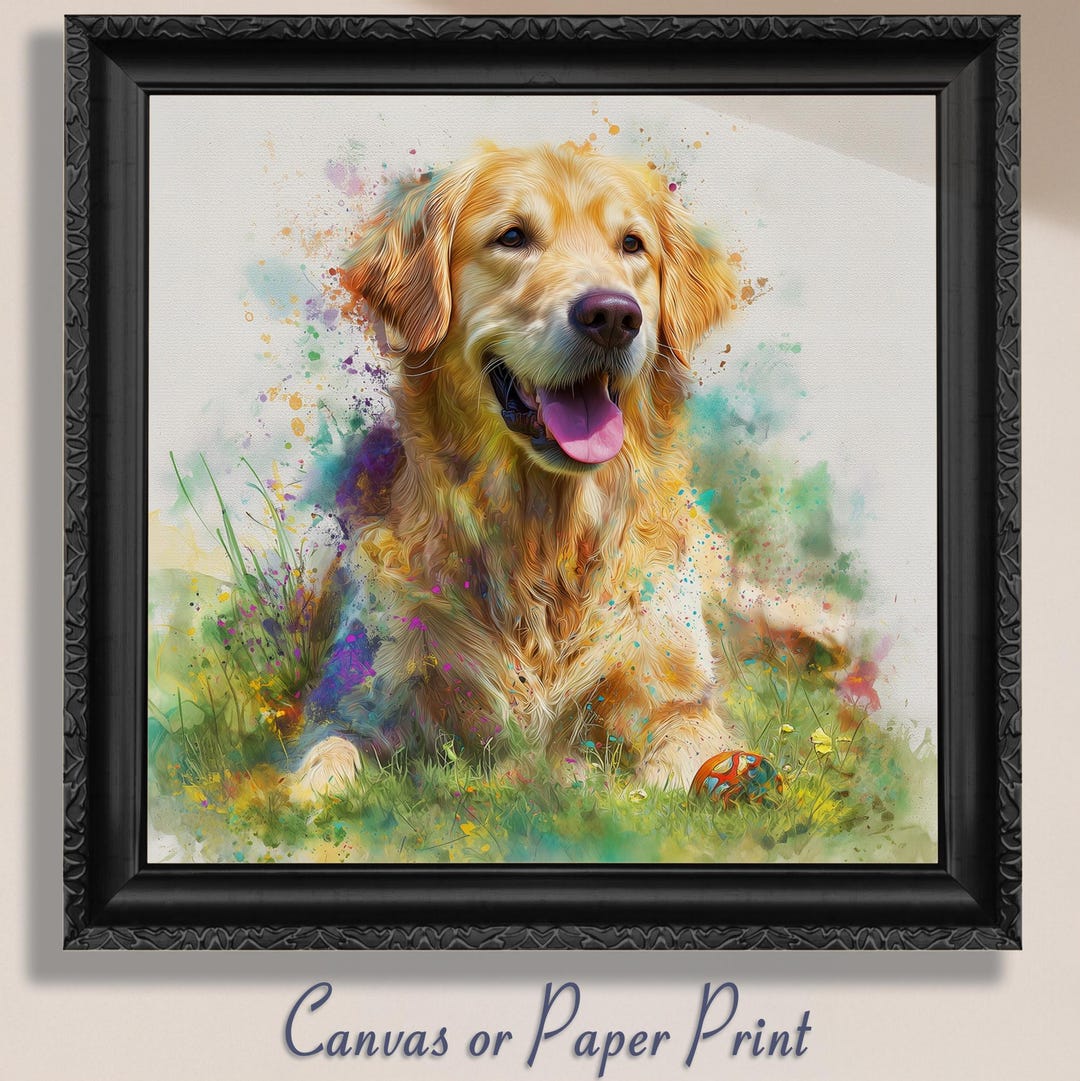 Golden Retriever Dog Art Print, Canvas Wall Art, Watercolor Style Pet ...