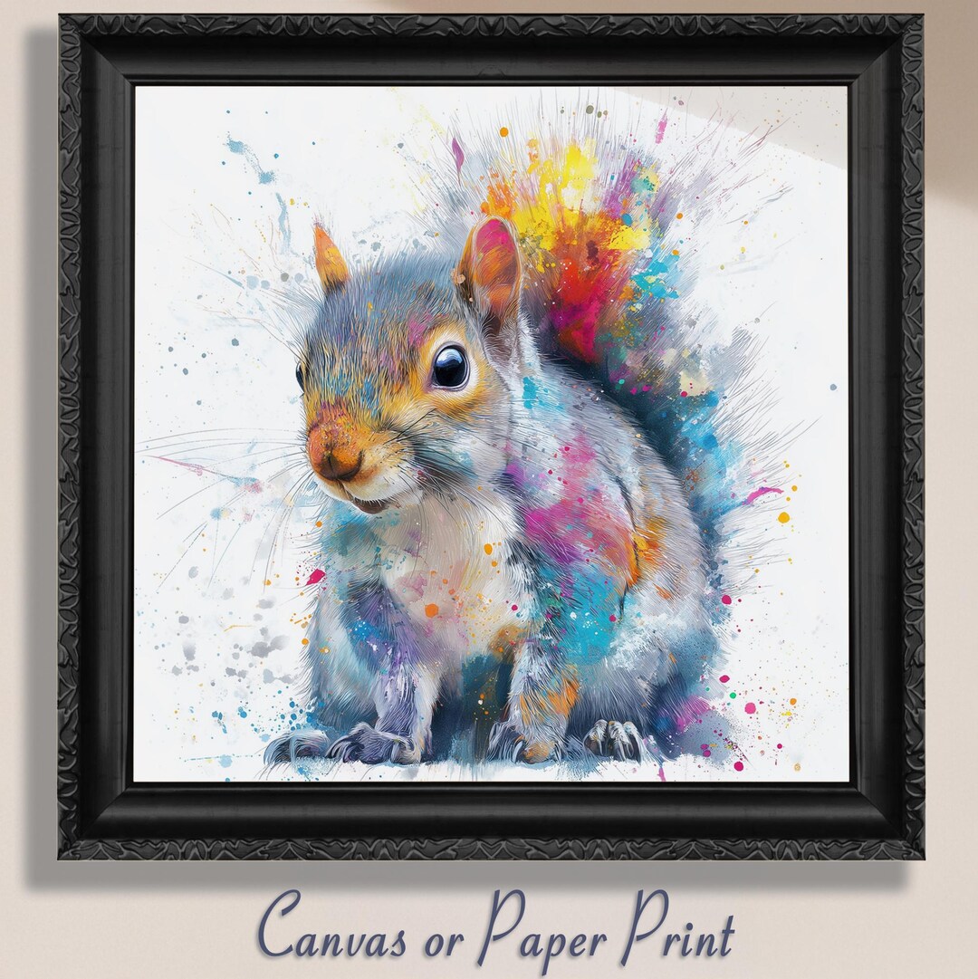 Watercolor Squirrel Art Print Canvas / Unframed. Cute Woodland Animal ...