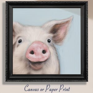 Cute Piglet Art Print Canvas / Unframed. Beautiful Blue Wall Decor, Colorful Farm Animal Pig Wall Art Painting Farmer Gift Nursery Picture