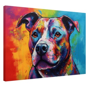 Staffordshire-Bullterriër canvas afdrukken. Unieke kleurrijke Staffy Dog schilderij, Rainbow Animal Decor Gift, Wall Art