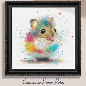 Stampa artistica ad acquerello "Topo di campagna" su tela / senza cornice. Decorazione murale con schizzi di vernice, topo di campagna, per cameretta dei bambini, regalo.