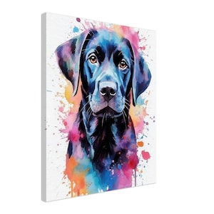 Watercolour Black Labrador Canvas Print. Colourful Paint Splash Wall Decor Gift, Watercolor Splatter Painting for Dog Lover, Lab Mom or Dad