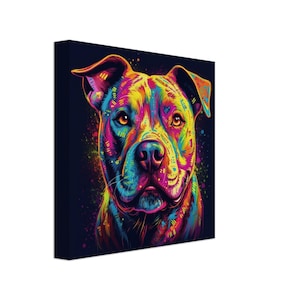 Levendige Staffordshire Bull Terrier canvasafdruk. Unieke abstracte kleurrijke Staffy Dog Neon schilderij, Graffiti Animal Decor Gift, Wall Art
