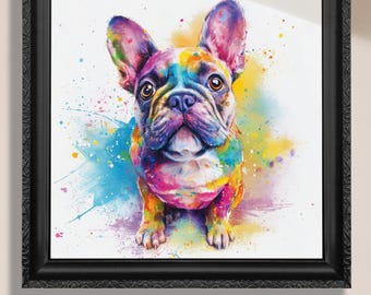 赤いメガネをかけたシックなフレンチブルドッグ - 鮮やかなポップ