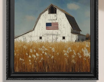 American Barn Flag Art Print Canvas / Unframed Independence Day. Farmhouse Country Patriotic Wall Decor 4th July Memorial Day Gift Rustic