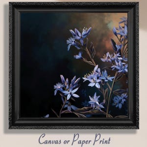 Stampa su tela / senza cornice con fiore di Amsonia Blue Star. Poster con immagine di fiore selvatico di Amsonia Blue Star, decorazione da parete blu navy, arte floreale minimalista glamour.