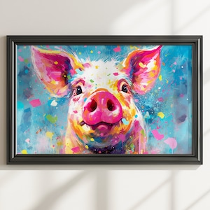 Kleurrijke varkensposter. Regenboog dierenmuur kunst bloemenprint. Cadeau voor biggenliefhebber, boer, moeder. Kwekerij print, slaapkamer badkamer kantoor kunst
