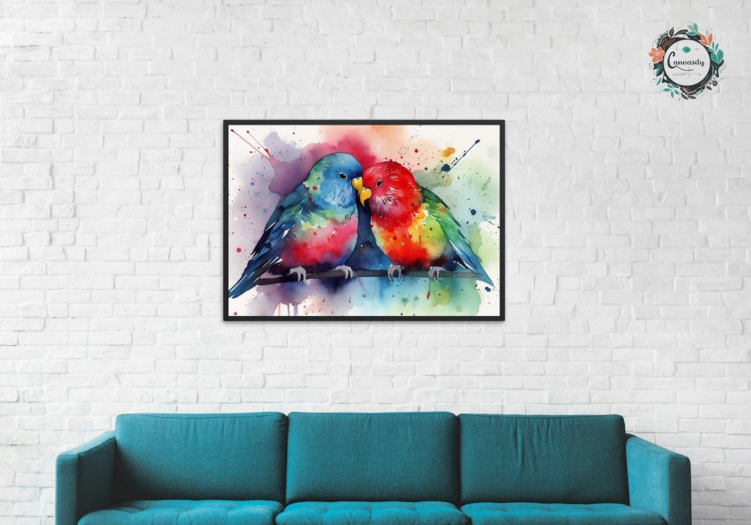 Watercolor Lovebirds Poster Print. Abstract Love Bird Painting Gift ...