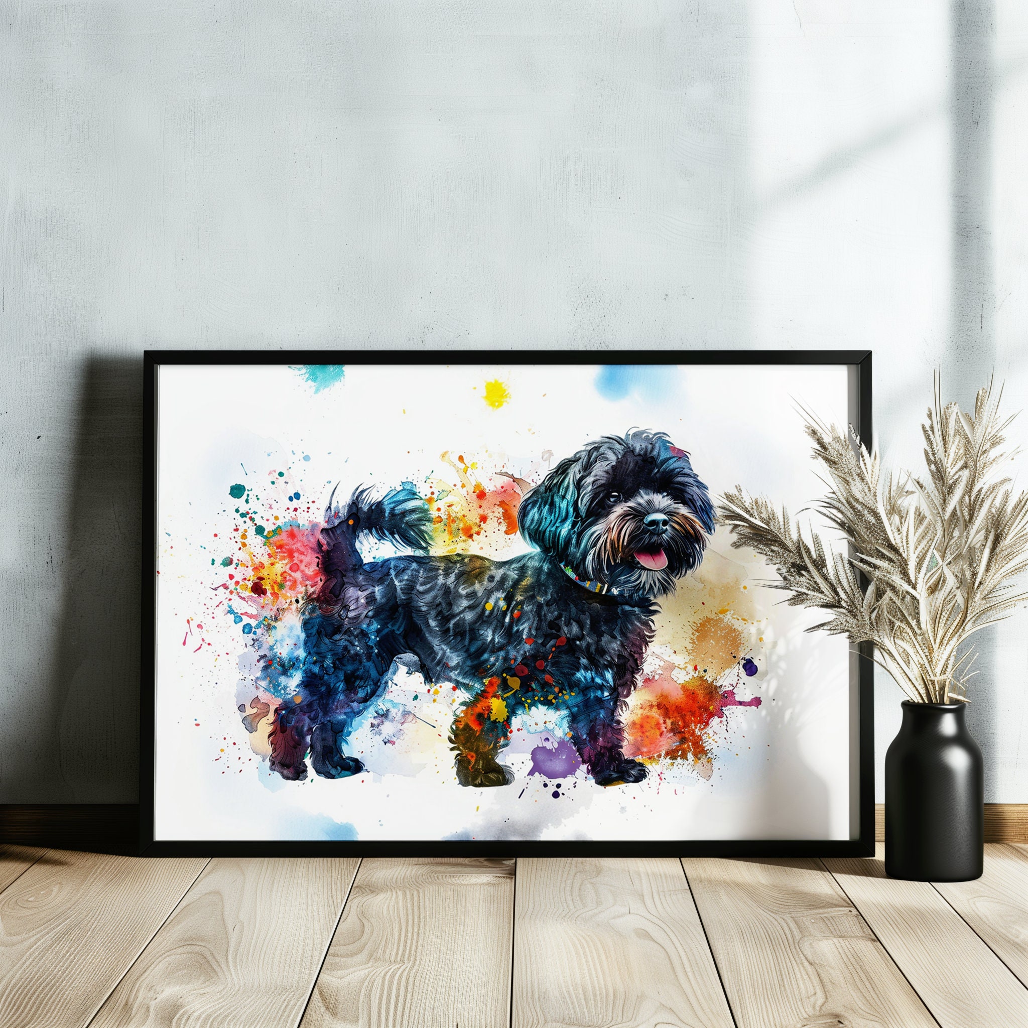 Black Cockapoo Canvas / Poster Print. Colourful Watercolour Happy ...
