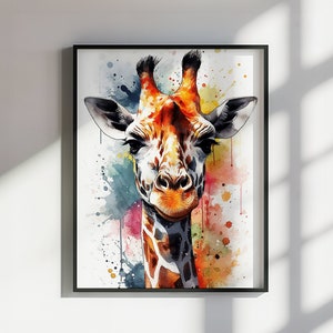 Watercolor Giraffe Poster Print - Beautiful Safari Decor, Colourful Animal Wall Art Painting Gift, Rainbow Watercolour Pop Art