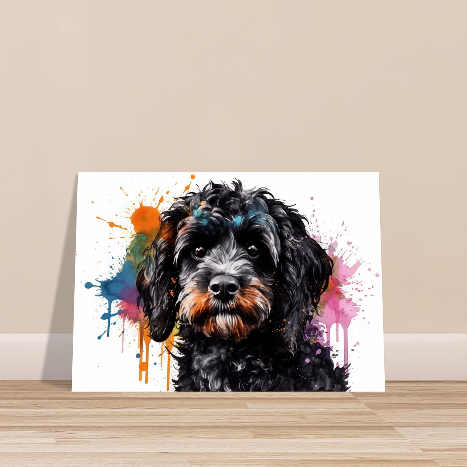 Phantom Abstract Cavapoo Black Cavapoo Paint Splash Poster Print. Unframed Abstract Colourful ...
