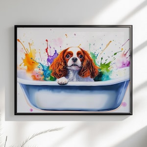 Cavalier King Charles Spaniel Ungerahmt Druck / Leinwand. Bunter Regenbogen Hund Wand Kunst Bunt Wohnkultur Aquarell Malerei CKCS Mama Geschenk