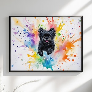 Schwarzer Shih Tzu Shih-Poo Druck oder Leinwand ohne Rahmen. Regenbogen Hund Wand Kunst Bunt Wohnkultur, Aquarell Malerei für ShihPoo Welpen Mama Geschenk