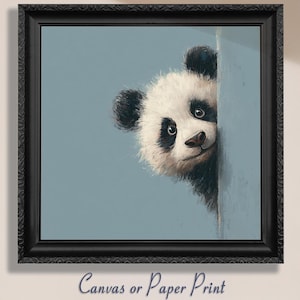 Panda Art Print Canvas Wall Art Cute Baby Panda Nursery Decor Kids Room Animal Art Gift Panda Lover Present Bear Wall Decor Funny Peek