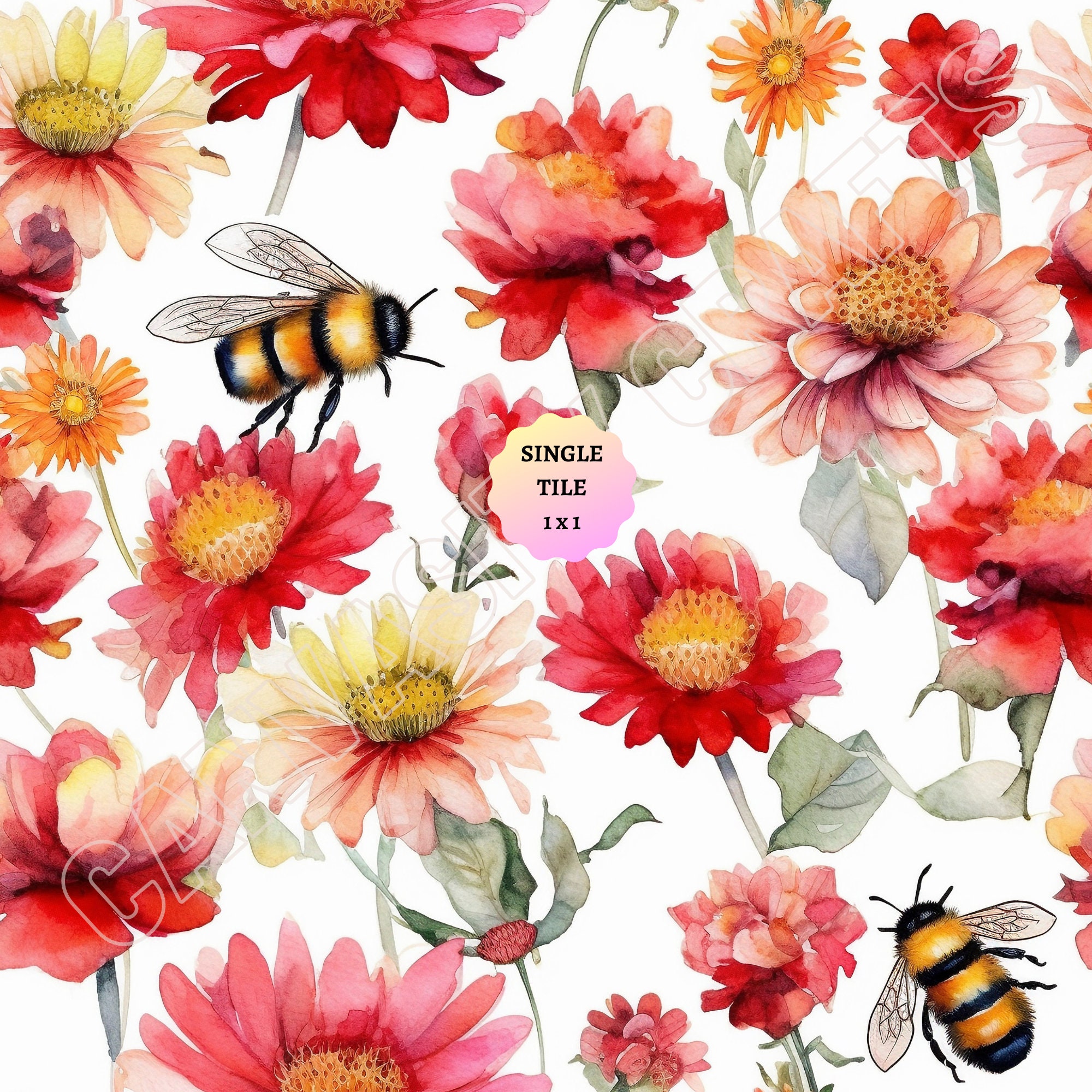 Bees and Flowers Floral Seamless Digital Paper | Spring Summer Flower ...
