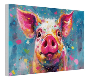 Colorful Pig Canvas Wall Art Print Picture for Farmers, Home Office, Living Room Decor, Dad, Mom. Farm Art
