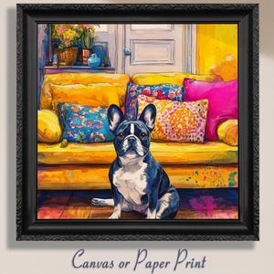 French Bulldog Art Print Canvas Wall Decor Frenchie Mom Gift Dog Lover Present Colorful Pet Portrait Home Office Nursery Dopamine Decor