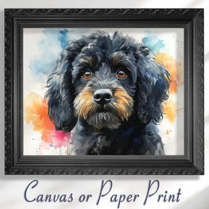 Black Cavapoo Paint Splash Poster Print. Unframed Abstract Colourful Dog Art Gift for Dog Lovers. Watercolour Painting for Doodle Mom