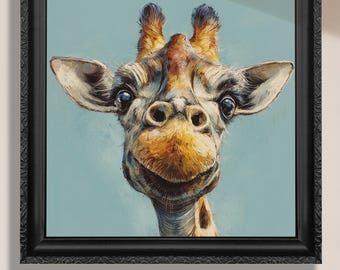 Giraffe Art Print Canvas. Cute Baby Giraffe Wall Art Safari Nursery Decor Kids Room Animal Lover Gift African Wildlife Portrait Poking Head