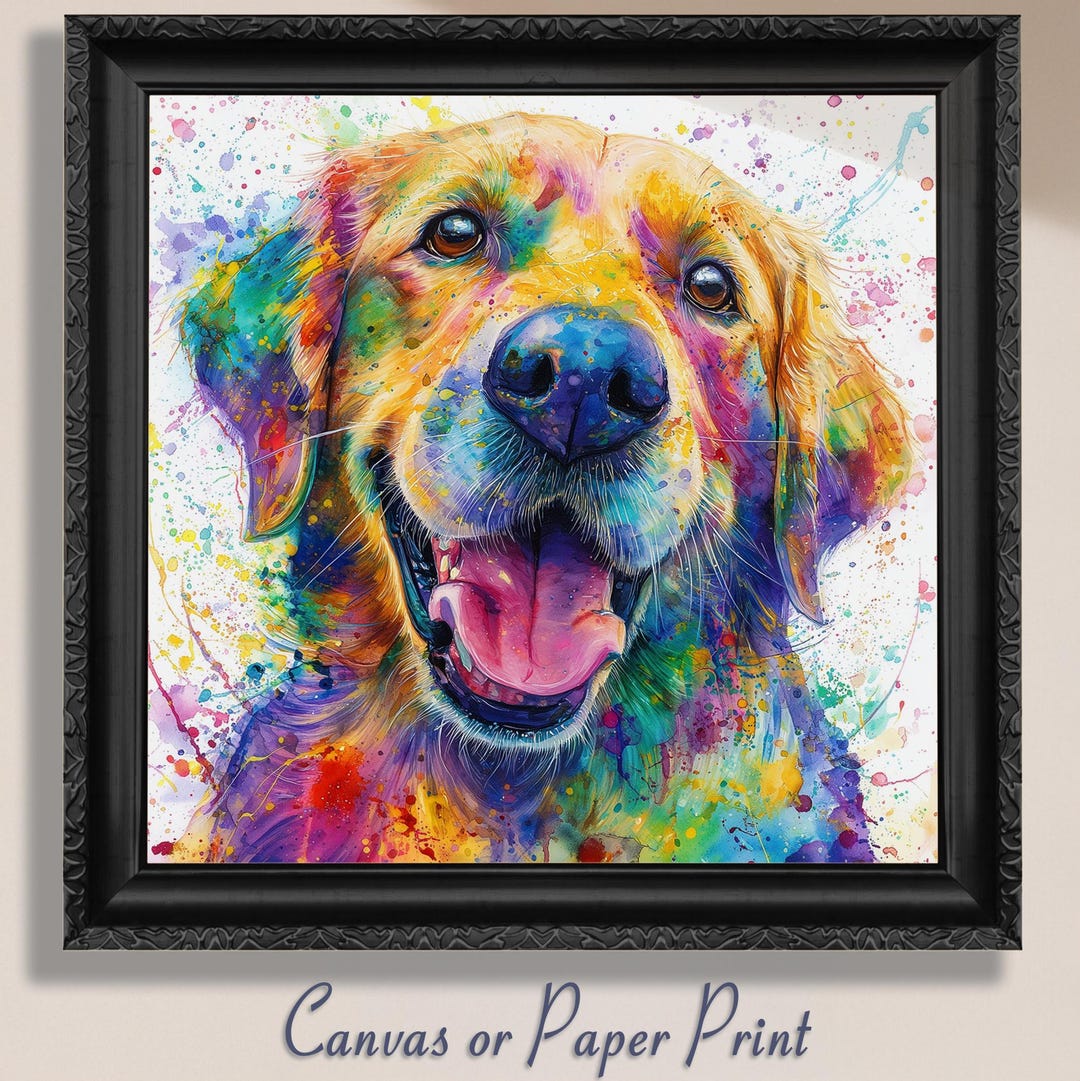 Golden Retriever Art Print Canvas Watercolor Dog Wall Art Happy Dog ...