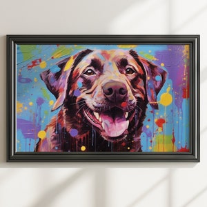 Chocolate Labrador Poster Print. Colorful Paint Splash Watercolour Wall Decor Gift for Dog Lovers, Brown Lab Mom, Dad. Multi-colour painting