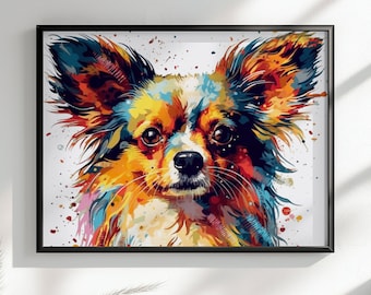 パピヨンの肖像画 LA シェパードの絵画 8x8 犬のアートのキャンバス