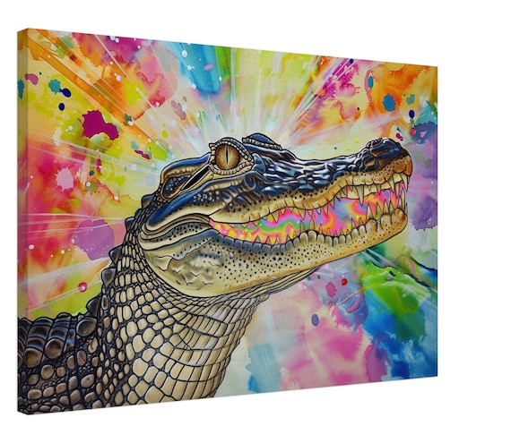 AHHH! Multicolour Crocodile Canvas. Unique Watercolour Reptile