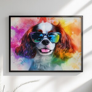 Cavalier King Charles Spaniel Sunglasses Ungerahmt Druck/Leinwand. Regenbogen Hund Wand Kunst Bunt Wohnkultur Aquarell Malerei CKCS Mutter Geschenk