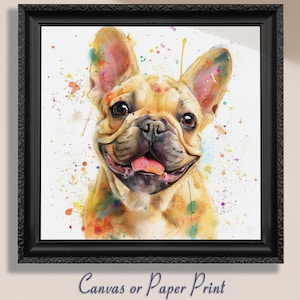 Fawn French Bulldog Art Print Canvas / Unframed Watercolor - Happy Frenchie Mom Gift Dog Portrait Pet Wall Art