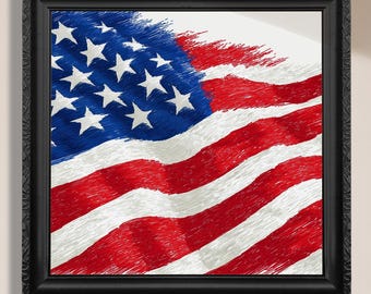 American Flag Art Print Digital Download Patriotic. USA Flag Wall Decor 4th of July Independence Day Gift for Veteran, Soldier, Patriot