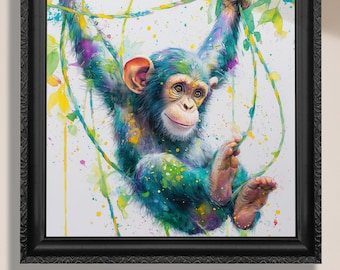 Colorful Monkey Art Print Canvas Wall Decor Kids Room Nursery