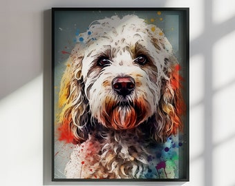 Abstract Cockapoo Portrait Print. Watercolour Dog Art Poster Painting Gift for Dog Lovers, Picture for Doodle Mom. Abstract Paint Splash