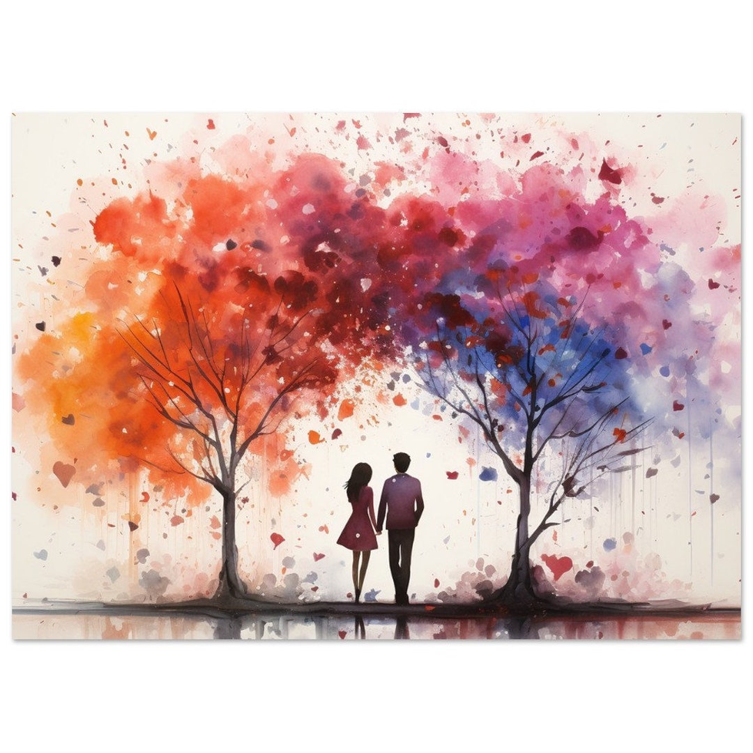 Watercolor Couple in Love Canvas or Unframed Print. Watercolour Tree ...