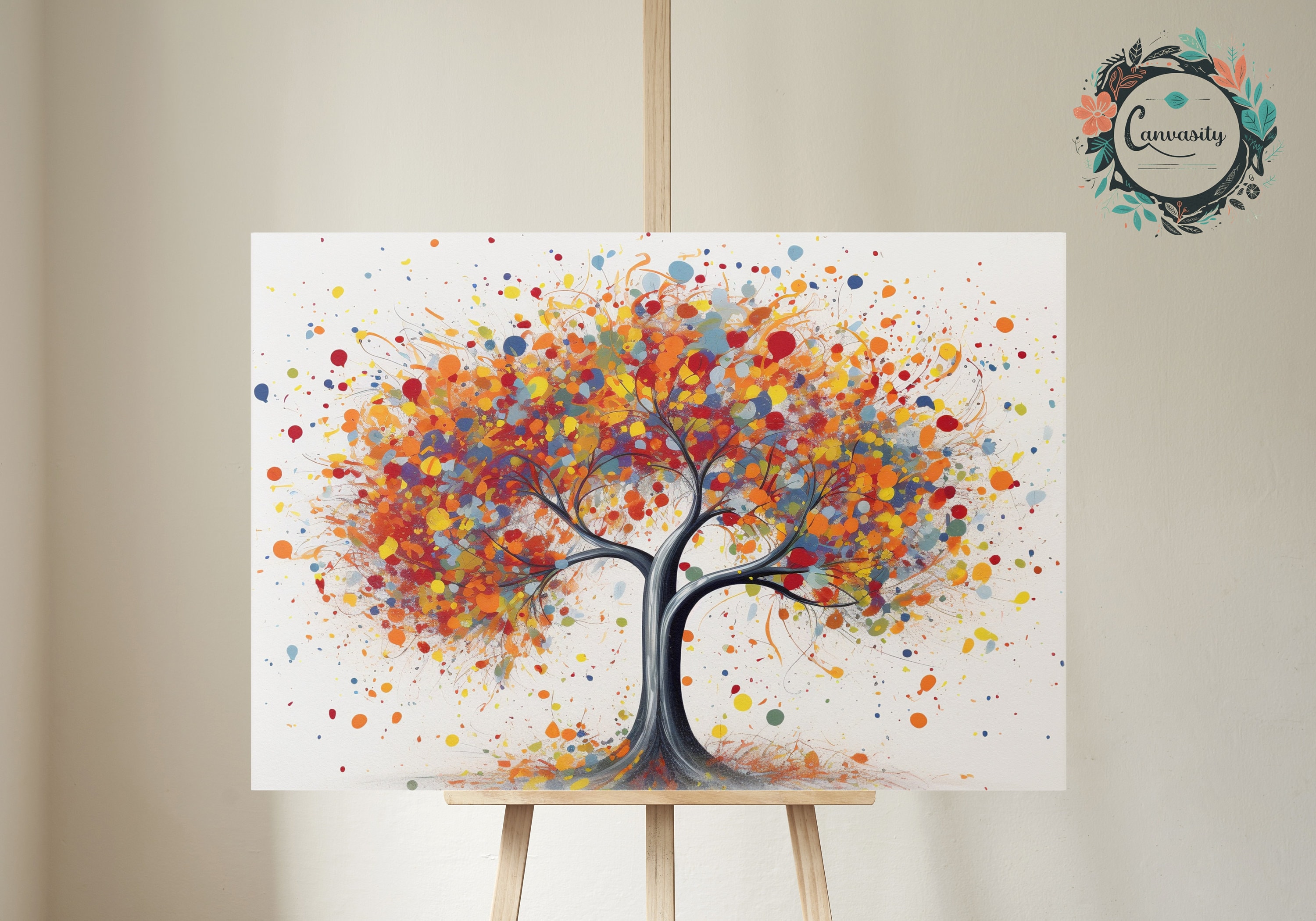 Colorful Rainbow Tree Framed Canvas Wall Art Picture Print