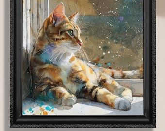 シャム猫の絵画、ヴィンテージオリジナル、額装キャンバスパネル
