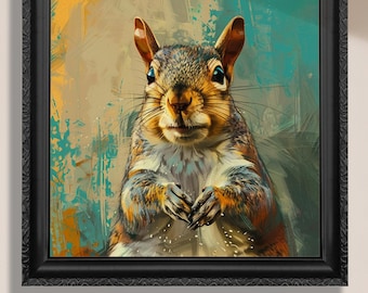 Grey Squirrel Canvas or Unframed Print. Oil Painting Modern Home Decor, Gray Squirrell Art Picture, Woodland Creature Painting, Animal Gift