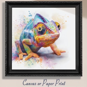 Chameleon Wall Art Print Canvas. Colorful Lizard Poster Reptile Decor Kids Room Gift Nursery Animal Art Rainbow Gecko Print