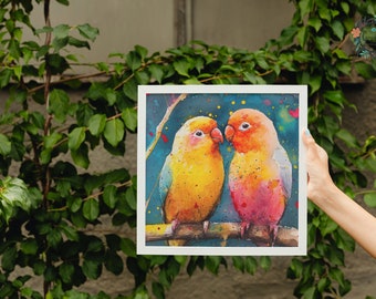 Lovebirds Painting Print on Canvas or Unframed Matte Paper