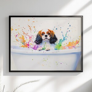 Cavalier King Charles Spaniel Ungerahmt Druck / Leinwand. Bunter Regenbogen Hund Wand Kunst Bunt Wohnkultur Aquarell Malerei CKCS Mama Geschenk