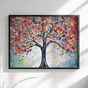 Colorful Rainbow Tree of Life Poster. Unframed Wall Decor Gift Picture Print Nature Landscape Woodland Floral Boho Art. Matte / Semi-Gloss