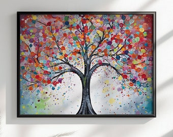 Colorful Rainbow Tree of Life Poster. Unframed Wall Decor Gift Picture Print Nature Landscape Woodland Floral Boho Art. Matte / Semi-Gloss