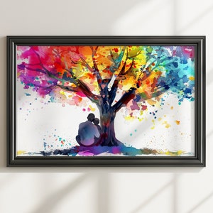 Impresión del cartel del hijo del padre del árbol de la vida. Recuerdo de papá e hijo, regalos de decoración de pared para el día del padre, cumpleaños. Pintura De Salpicaduras De Pintura De Acuarela