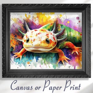 Axolotl Wall Art Print Canvas / Unframed. Watercolor Rainbow Salamander Painting Bedroom Decor Biology Gift Animal Artwork Science Classroom