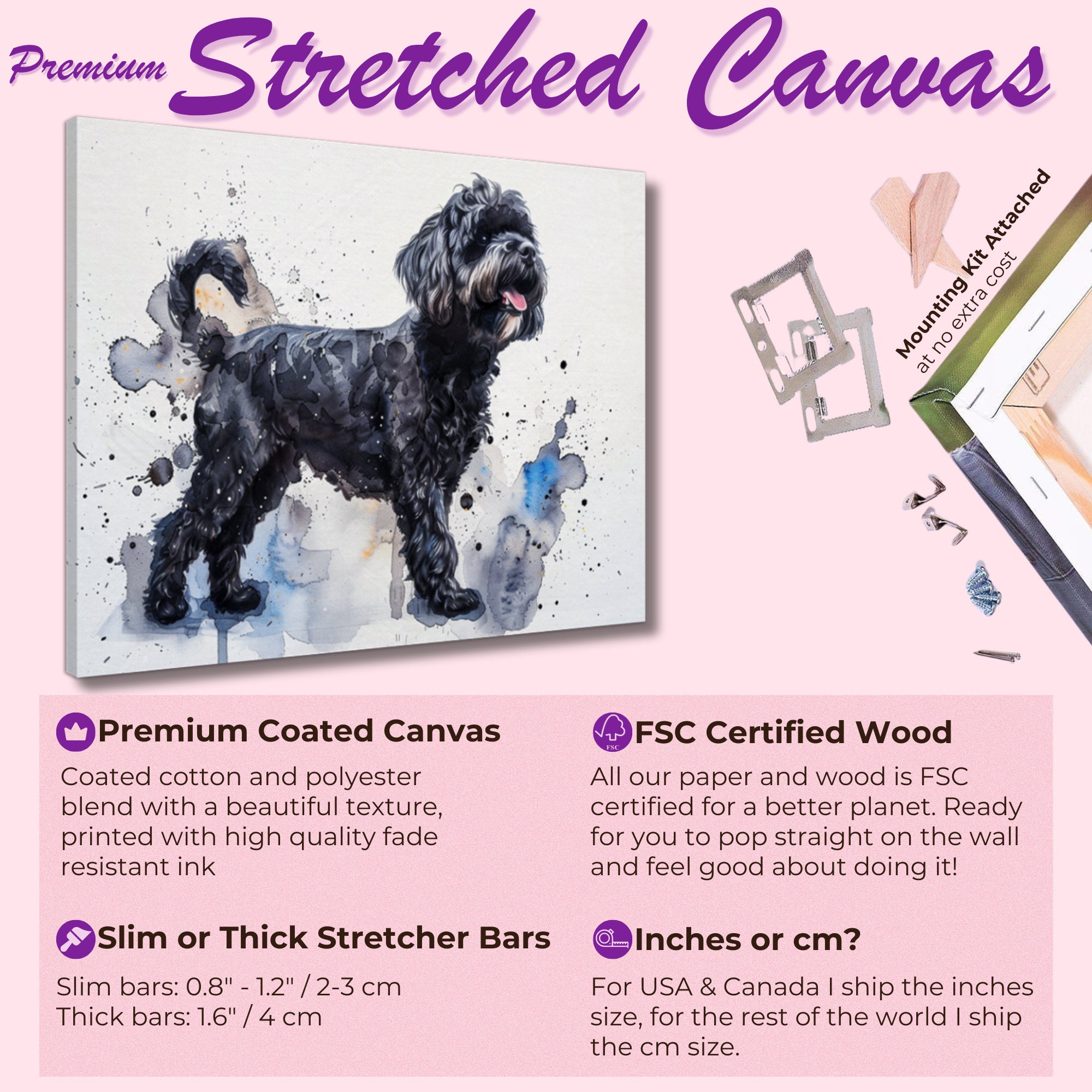 Black Cockapoo Canvas / Poster Print. Colourful Watercolour Happy ...