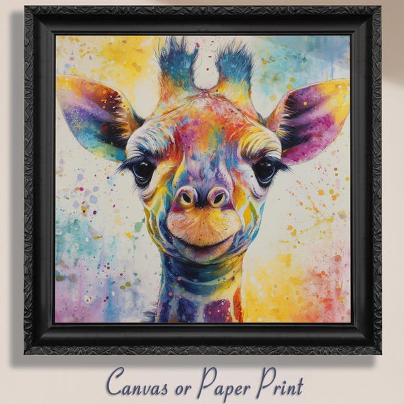 キリンの油彩画　原画　絵画　アート キャンバス　油絵　真作　動物画 b71ba7575faf1c8ca343746a7a6e2c